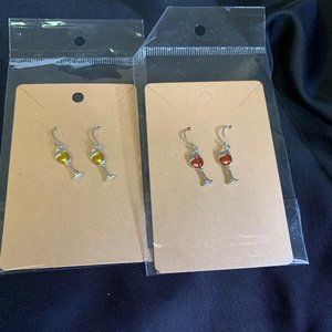 New Two Pairs of Wine Glass Earrings - Red and White Wine